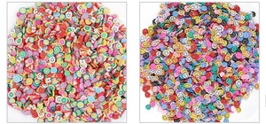 Fette di argilla polimerica colorata con motivi di frutta e sorrisi per bricolage e nail art