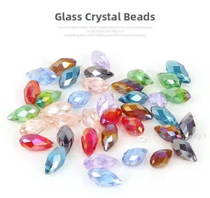 Macro shot of faceted shuttle glass crystal beads with horizontal holes for DIY jewelry
