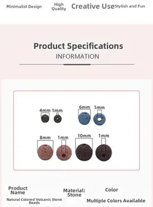 Detailed size chart for colorful volcanic lava stone beads showing 4mm to 10mm diameters