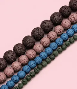 Close-up of colorful porous lava stone beads for DIY jewelry making and bracelets