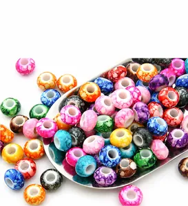 Detailed macro view of colorful large hole acrylic floral beads for DIY jewelry making