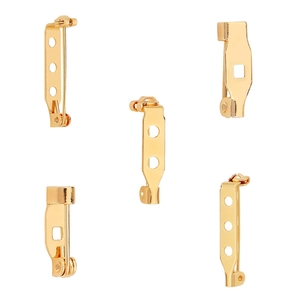 Five 18K gold-plated safety pin brooch bases for DIY jewelry making in multiple views