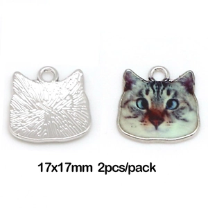 Katzenkopf Anhänger aus Legierung mit Emaille 17x17mm für DIY Armband und Halskette