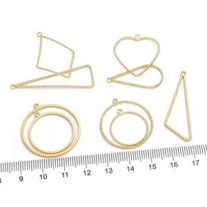 Set of 5 14K gold plated geometric jewelry pendants with textured finish and scale ruler