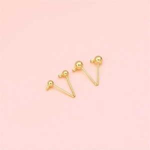 Polished 14K gold plated 925 silver round bead earring studs with side hanging loops