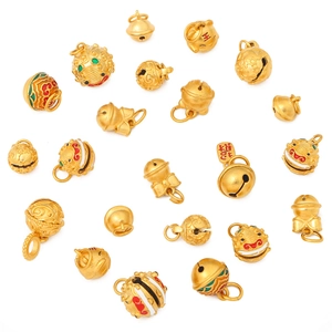 Pendentif Cloche en Émail en Alliage Vintage Style Or Ancien pour Création de Bijoux Motifs Traditionnels de Tigre Lion Porte-bonheur