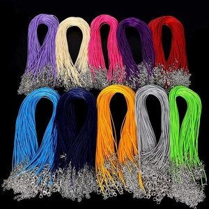 Set of 10 colorful 1.5-2mm wax cord necklaces with metal lobster clasps and extension chains