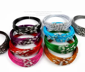 Multiple colorful steel wire neck rings with screw clasps for DIY jewelry making projects