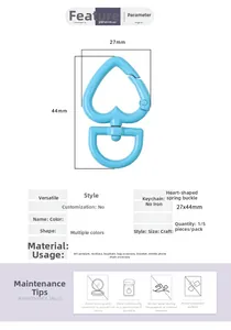 Detailed size chart and specifications for blue heart-shaped spray-painted spring buckle
