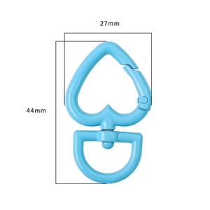 Light blue heart-shaped spring clasp 44mm height with rotatable D-ring for DIY crafts