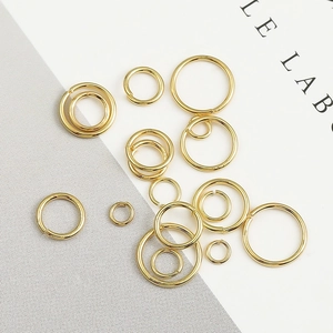 Golden brass 18K gold-plated open jump rings for DIY jewelry making and necklace assembly