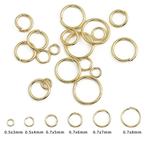 18K gold-plated copper jump rings in assorted sizes for DIY handmade jewelry making