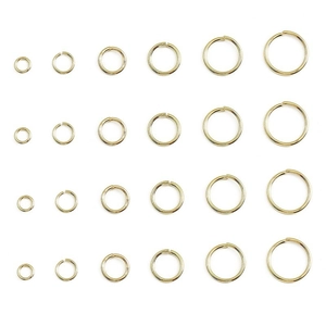 18K gold plated copper jump rings in various sizes for DIY jewelry making and crafts