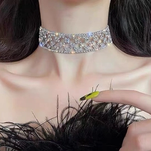 Volledige Strass Hart Choker Halsketting Legering Verzilverd Maas Rooster Kraag Halsketting Voor Bruiloft Feest Vrouwen Glamoureuze Sieraden
