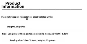 Size details and material specs for pink heart tassel jewelry set with rhinestones