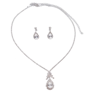 Elegant silver jewelry set with teardrop zircon pendant necklace and stud earrings