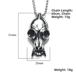 Punk style stainless steel wolf skull pendant necklace for men with 60cm metal chain