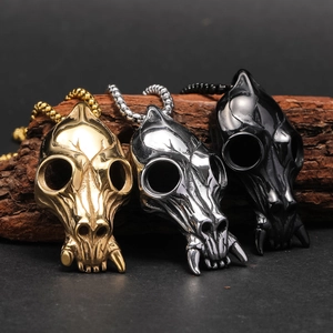 Punk Gothic Stainless Steel Wolf Skull Pendant Necklace For Men Retro Hip Hop Animal Skull Jewelry Gift No Chain Optional
