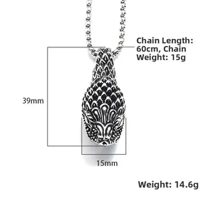 Pendentif tête de serpent rétro punk en acier titane avec écailles et chaîne boîte