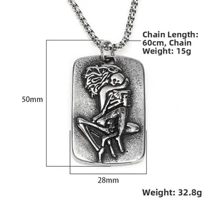Punk Vintage Edelstahl Halskette mit Totenkopf Anhänger für Herren mit Retro Silber Finish