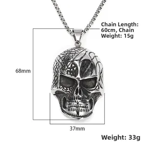 Hip hop punk skull pendant in gothic style with detailed size markings and dimensions