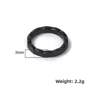 Minimalist 3mm black wave faceted ceramic ring with polished finish, weight 2.2g