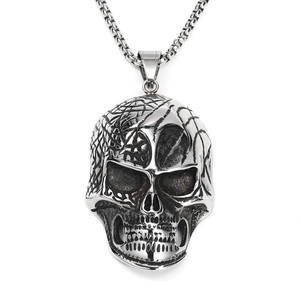 Collar con Colgante de Calavera Gótica de Acero Inoxidable Grabado de Telaraña Joyería Punk Hip Hop para Hombre Regalo de Halloween
