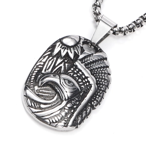 Ovaler Retro Adlerkopf Anhänger mit Stahlkugelkette im antiken Silber-Punk-Stil