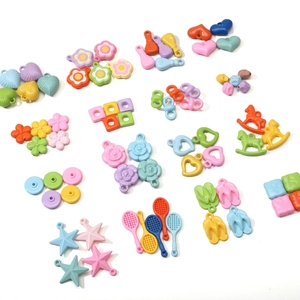Colorful acrylic DIY charm assortment with flowers, flip-flops and stars for jewelry making