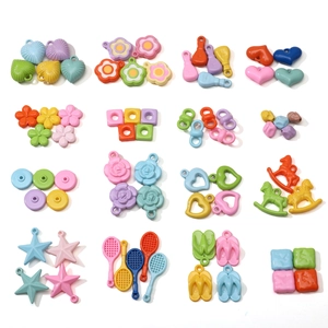 Colorful acrylic charms variety pack with hearts flowers and flip flops for jewelry DIY