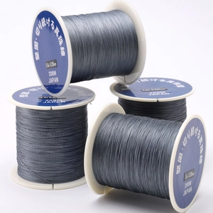 Detail of high-strength grey jewelry thread on white reels for DIY jewelry making