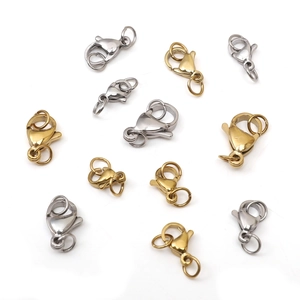 Golden and silver stainless steel lobster clasps with closed rings for jewelry DIY