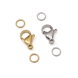 Gold and silver stainless steel lobster clasps with jump rings for DIY jewelry making