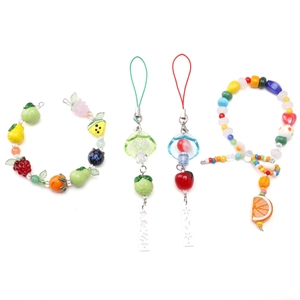 Handmade fruit glass bead jewelry kit with strawberry apple and orange charms