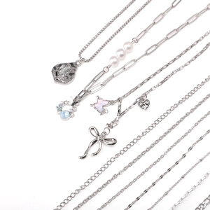 Silver stainless steel DIY chain set with butterfly and heart pendants for jewelry making
