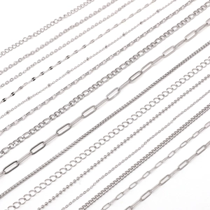 Assortment of silver stainless steel jewelry chains for DIY necklace and bracelet making