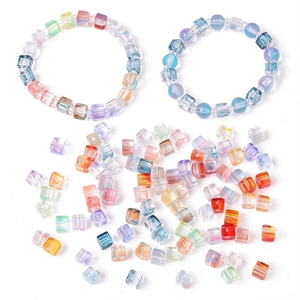 7mm iridescent crystal glass cube beads with aurora gradient for DIY jewelry making