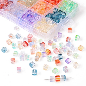 7mm colorful gradient glass cube beads with organizer box for DIY jewelry making