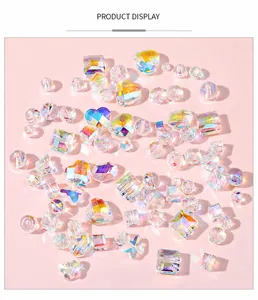 Detail display of faceted AB crystal heart and sphere beads for DIY jewelry making