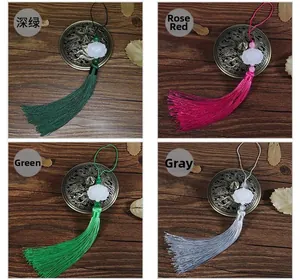 Detailed view of four colorful lotus tassels with silk fringe for Chinese decor
