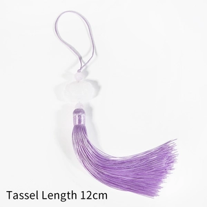 Elegant purple tassel pendant with white lotus flower carving and 12cm silk fringe