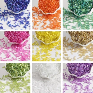 Mix of 2x7mm colorful glass bugle beads for DIY jewelry making in nine vibrant colors