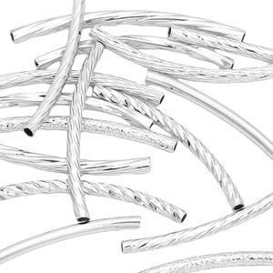 Silver 14K gold plated curved tube beads with diamond-cut spiral texture for DIY jewelry