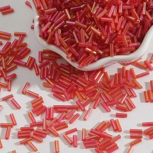 Iridescent reddish-pink 2x7mm glass bugle beads for DIY jewelry and embroidery