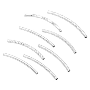 Polished silver curved spacer tube beads for DIY bracelet and necklace jewelry making