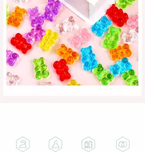 Close-up of colorful translucent resin gummy bear beads for DIY jewelry and crafts