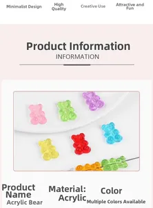 Macro detail of colorful transparent acrylic bear charms for DIY jewelry making