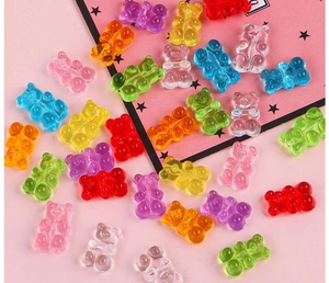 Macro shot of colorful transparent acrylic bear beads for DIY jewelry making