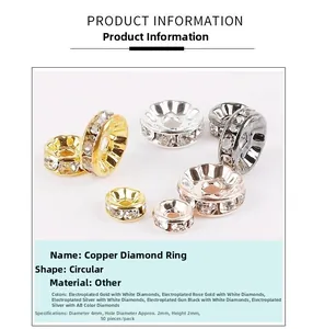 Makro-Detail von 4mm plattierten Kupfer-Zwischenperlen mit weißen Diamanten in vier Farben