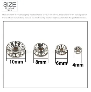 Größentabelle für silberne Rondelle-Abstandshalter mit Kristallen von 4mm bis 10mm